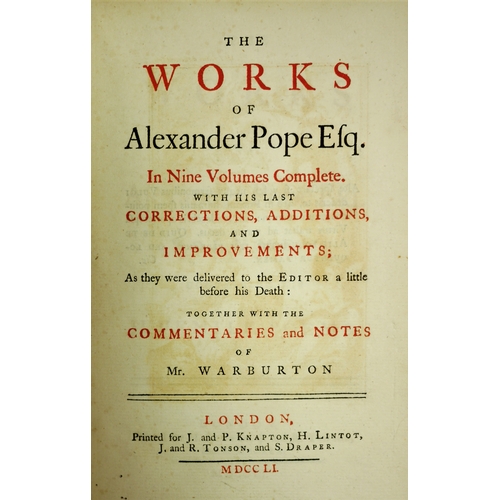 245 - Binding.- Pope (Alex.) Warburton (ed.) , Works, 9 vol., fine red morocco, ornately tooled in gilt, g... 