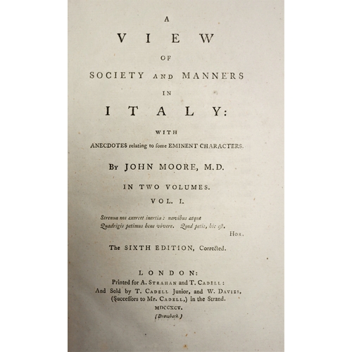 247 - Moore (John) , View Society & Manners in Italy, sixth edition, 2 vol., contemporary tree calf, ruled... 