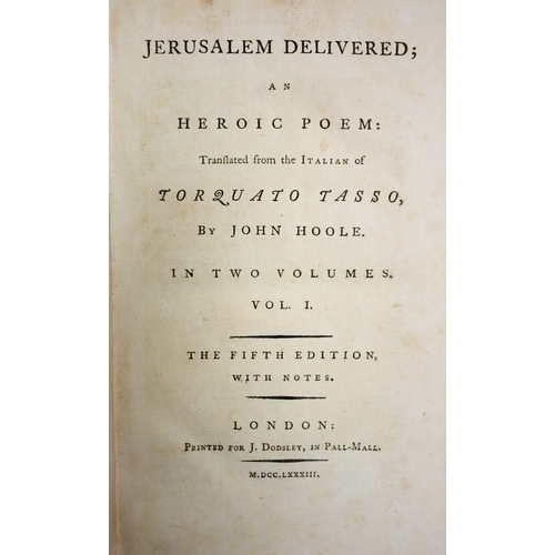 250 - Hoole (John) , Jerusalem DeliveredHeroic Poem, 2 vol., half-title, contemporary tree calf, ruled in... 