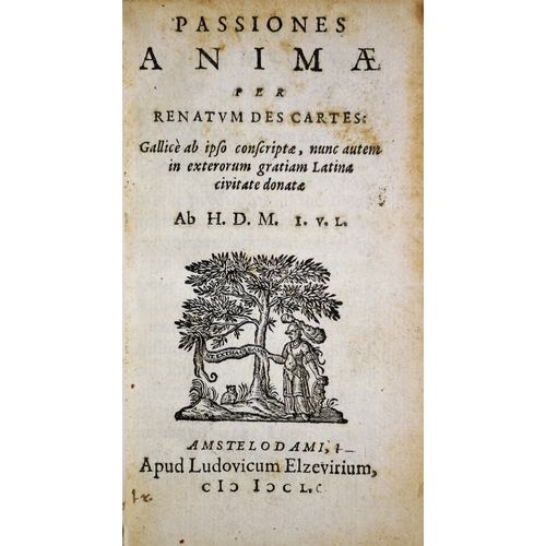 267 - Descartes (Rene), Passiones Animae, FIRST LATIN EDITION, wood-engraved title vignette and letters, n... 