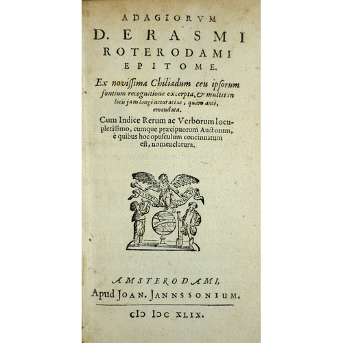 268 - Erasmus (Desiderius), Adagiorum, publisher's title  vignette, ex-libris Heron-Allen, ink inscriptio... 