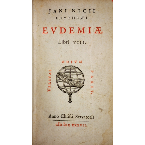 281 - [Rossi (Giovanni Vittorio), Jani Nicii Erythraei Eudemiae Libri VIII, FIRST EDITION, title in red an... 