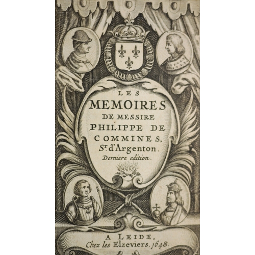 324 - Binding.- Comines (Philippe de), Les Memoires de, engraved title, ink presentation on f.f.e., silk ... 