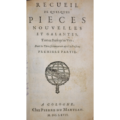 326 - .-, Recueil de Quelques Pieces Nouvelles et Galantes, third Elzevier edition, 2 vol in 1, woodcut t... 