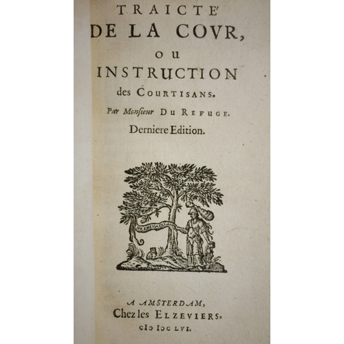 329 - Du Refuge (Mr.), Traicte de la Cour ou instruction des Courtisans, woodcut title vignette, 18th-cent... 