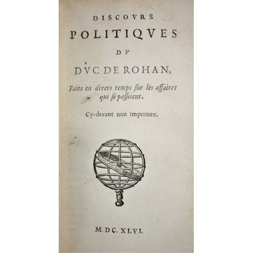 338 - du Rohan (Henri), Discours politiques du duc de Rohan, woodcut title vignette, 18th-century straigh... 