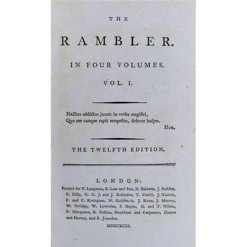 75 - Johnson (Samuel), The Rambler, 4 vol., engraved frontispieces, near-contemporary tree calf, morocco ... 