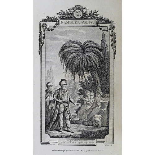 75 - Johnson (Samuel), The Rambler, 4 vol., engraved frontispieces, near-contemporary tree calf, morocco ... 