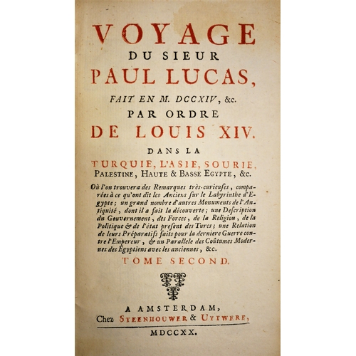 95 - Lucas (Paul), Voyage du Sieur Paul Lucas au Levant, 2 vol., titles in red and black, 32 engraved pla... 