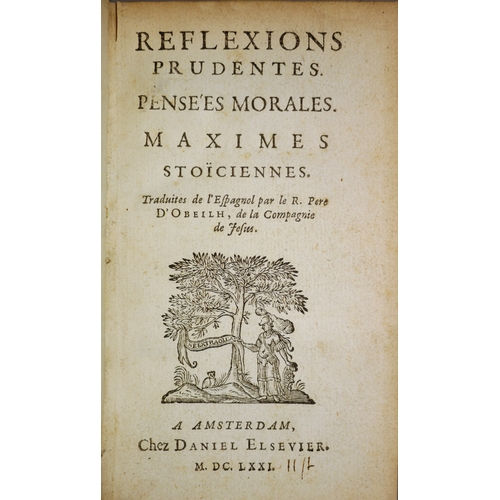 614 - D'Obeilh (F., trans.), Reflections Prudents. Pensées Morales. Maximes Stoiciennes, 2 parts in 1, woo... 