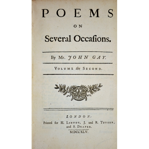 617 - Gay (John), Poems on Several Occasions, 2 vol., half-titles, engraved frontispiece and 3 engraved pl... 