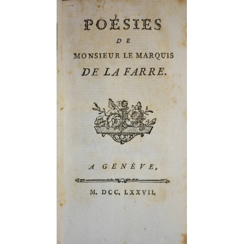 623 - Bindings.- French Poetry.-, Poéies de Monsieur le Marquis de la Farre, 1777 § Oeuvres du Chevalier d... 