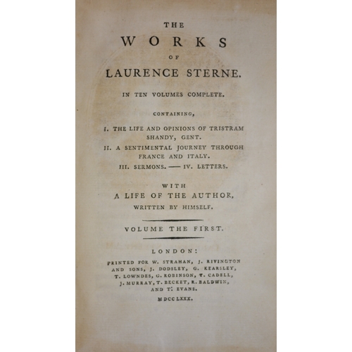 628 - Sterne (Laurence), Works, 10 vol., engraved frontispiece vol. 1, bookplate of Mr J. A. Pasteur, cont... 