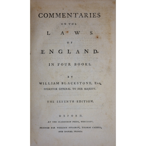 629 - Binding.- Blackstone (William, Sir), Commentaries on the Laws of England, seventh edition, 4 vol., e... 