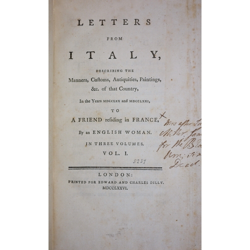 630 - Millar (Anna, Lady), Letters from Italy, Describing the Manners, Customs, Antiquities, Paintings &c... 