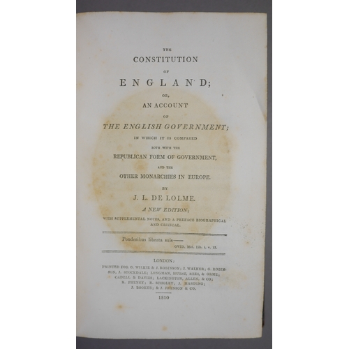 636 - De Lolme (J. J.), The Constitution of England, half-title, engraved portrait frontispiece, contempor... 