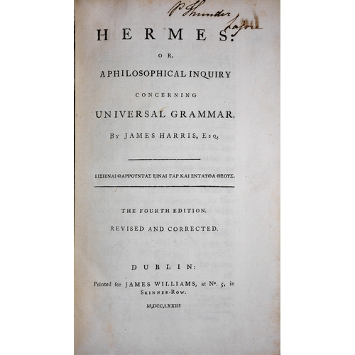 637 - Harris (James), Hermes: or a Philosophical Inquiry Concerning Universal Grammar, 4th edition, engrav... 