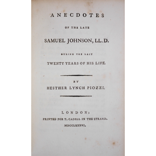 639 - Cooke (William), The Beauties of Johnson, G. Kearsley, 1781 § Piozzi (Hester Lynch) Anecdotes of th... 