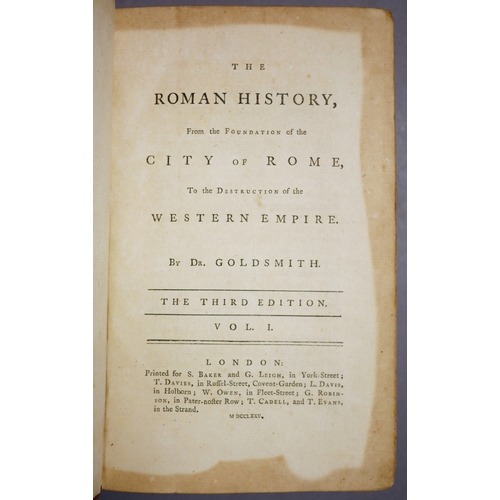 643 - Goldsmith (Oliver), The Roman History, third edition, 2 vol., bookplate of John Thompson, 1775; .- ... 