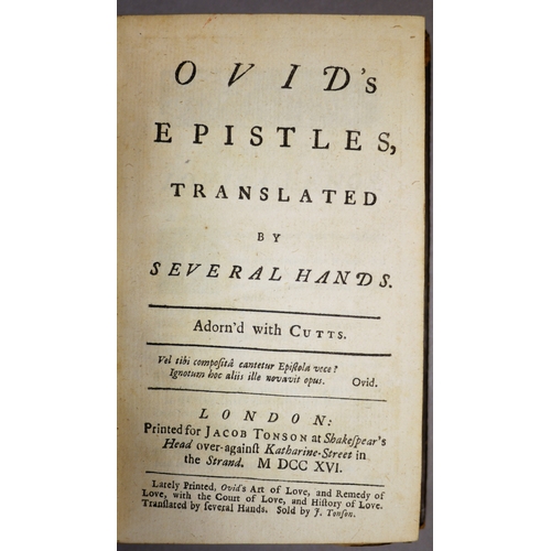 646 - Ovid.-, Ovid's Epistles Translated by Several Hands Adorn'd with Cutts, 6 engraved plates, contempor... 