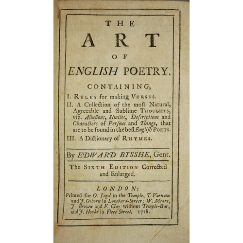 660 - Bysshe (Edward, Sir), The Art of English Poetry, sixth edition, 2 vol., contemporary calf ruled in b... 