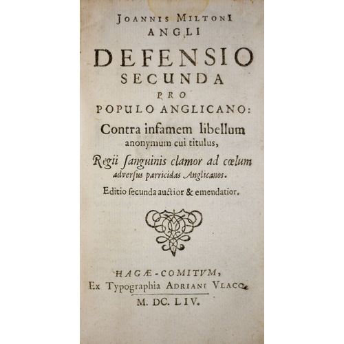 353 - Milton (John), Defensio secunda pro populo anglicano, FIRST EDITION, woodcut title fleuron, contemp... 