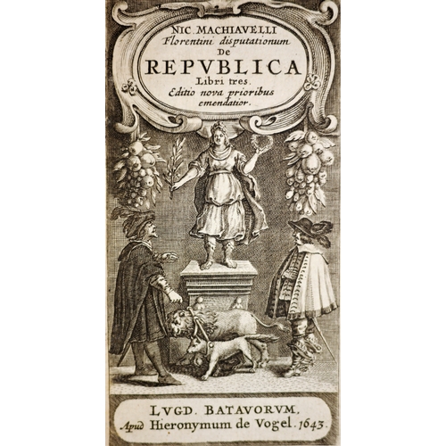 364 - Binding.- Machiavelli (Niccolo), Florentini Disputationum de Republica, additional engraved title, ... 
