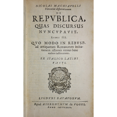 364 - Binding.- Machiavelli (Niccolo), Florentini Disputationum de Republica, additional engraved title, ... 