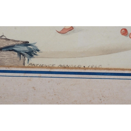 264 - ARR Patience Arnold (1901-1992) Fairyland market place with fairy folk buying flowers, fruit, basket... 