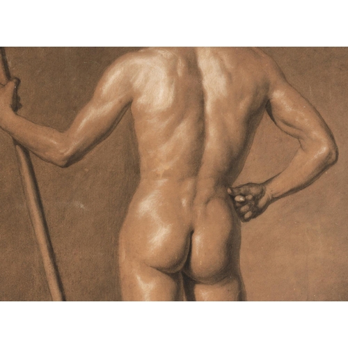 439 - LUDWIG VON ZAMBUSCH (1861-1927) Study of Male Nude, standing with his back to the artist, holding a ... 