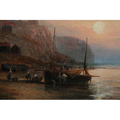 409 - WILLIAM THORNLEY (1857-1935), Moonlit Mouth of the Medway and Fisherfolk unloading the catch at Suns... 