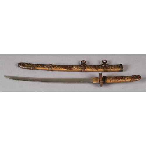 119 - A JAPANESE MINIATURE KATANA, Meiji period, the scabbard and hilt in gilt metal embossed with peony, ... 