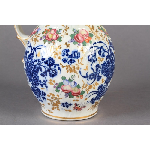 135 - A WORCESTER CABBAGE LEAF MOULDED MASK JUG decorated in underglaze blue with three floral sprays and ... 