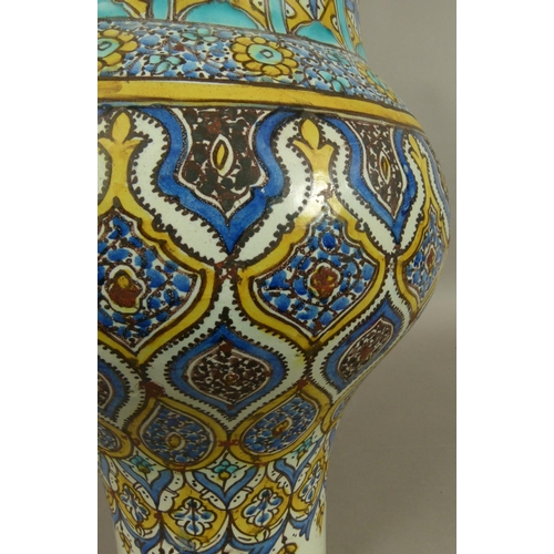 146 - A 19TH CENTURY TURKISH POTTERY BALUSTER VASE, the body decorated with boteh beneath shoulder of leav... 