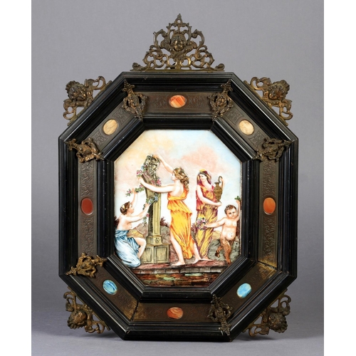 148 - A PAIR OF CAPO DI MONTE PORCELAIN RELIEF PANELS c.1880, depicting a group of maidens adorning a bust... 