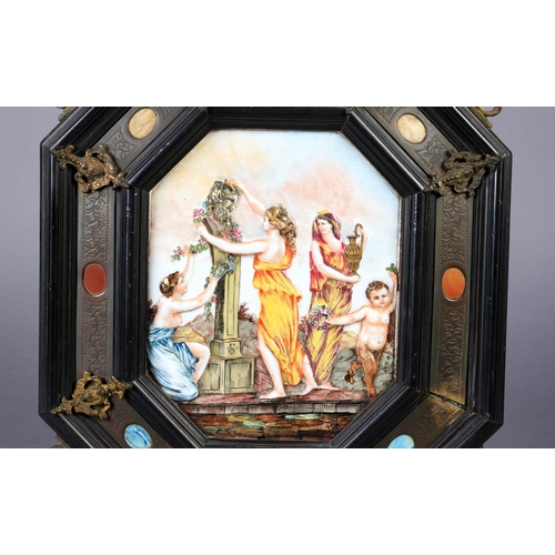 148 - A PAIR OF CAPO DI MONTE PORCELAIN RELIEF PANELS c.1880, depicting a group of maidens adorning a bust... 