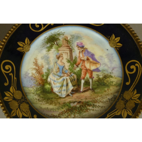 150 - A PAIR OF LATE 19TH CENTURY FRENCH PORCELAIN AND GILT BRONZE MOUNTED TAZZAE, circular painted to the... 