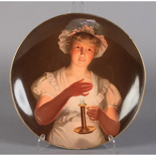 161 - A VIENNA PORCELAIN CIRCULAR CABINET PLATE, Lisette by Fendi depicting a young woman holding a chambe... 