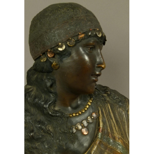 178 - A 19TH CENTURY GOLDSCHEIDER GLAZED BLONDE TERRACOTTA BUST modelled as a young arab girl, head and sh... 