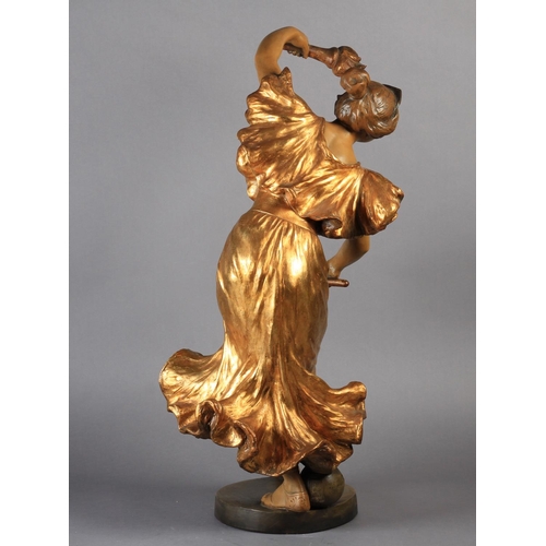 180 - A GOLDSCHEIDER ART NOUVEAU FIGURE - Rose, she carries a flambeau torch in each hand and wears a flow... 