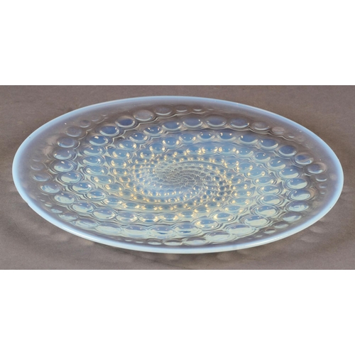 195 - A LALIQUE OPALESCENT GLASS PLATE of Volutes pattern, stencilled mark R LALIQUE, FRANCE, mark to cent... 