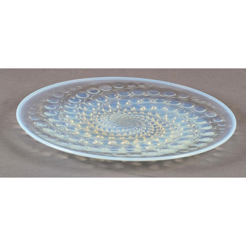 195 - A LALIQUE OPALESCENT GLASS PLATE of Volutes pattern, stencilled mark R LALIQUE, FRANCE, mark to cent... 