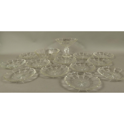 198 - A VICTORIAN GLASS DESSERT SERVICE of panelled form with cut serpentine shaped rims comprising twelve... 