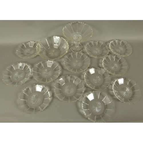 198 - A VICTORIAN GLASS DESSERT SERVICE of panelled form with cut serpentine shaped rims comprising twelve... 