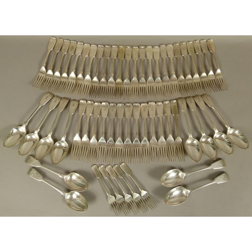 216 - A QUANTITY OF SILVER PLATED FLATWARE including twelve tablespoons each engraved with a crest, seven ... 