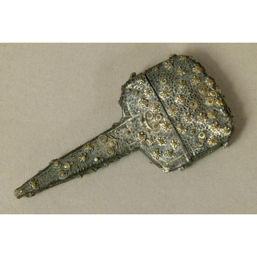 221 - AN 18TH CENTURY SHAGREEN AND GILT AND WHITE METAL STUDDED SCISSOR CASE, the metalwork in the form of... 