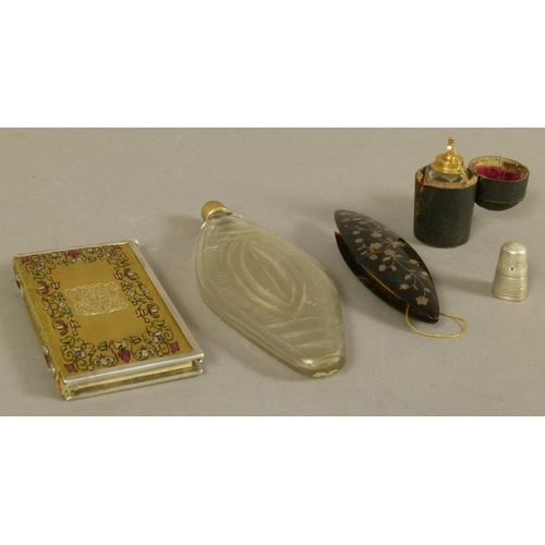 227 - A SILVER MOUNTED AND GILT METAL CLOTH NOTE BOOK AND STYLUS , 10cm high x 5.25cm together with a silv... 