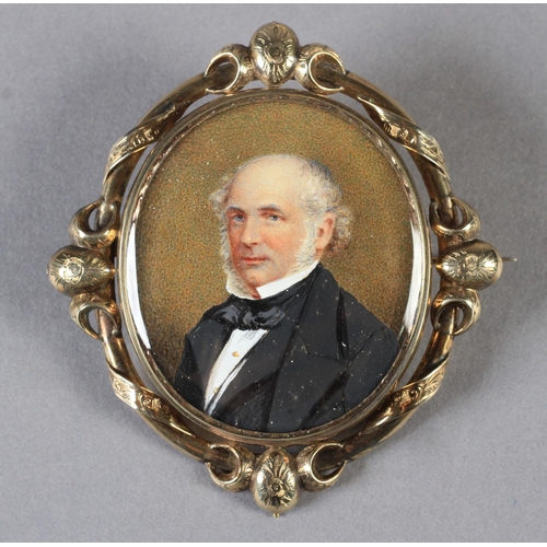 254 - A VICTORIAN OVAL HEAD AND SHOULDER PORTRAIT MINIATURE of a white haired gentleman wearing white shir... 