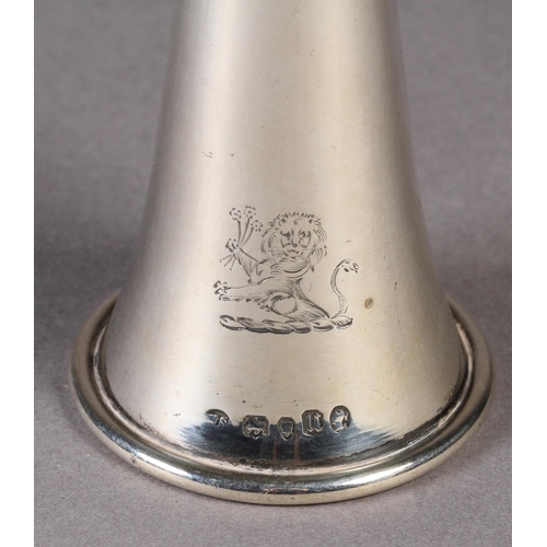 281 - A VICTORIAN SILVER HUNTING HORN of conventional form bearing presentation inscription 'Presented to ... 