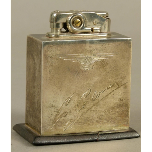 288 - AN EDWARD VIII SILVER CIGARETTE LIGHTER the square body engraved with SS Jaguar Garage emblem and si... 